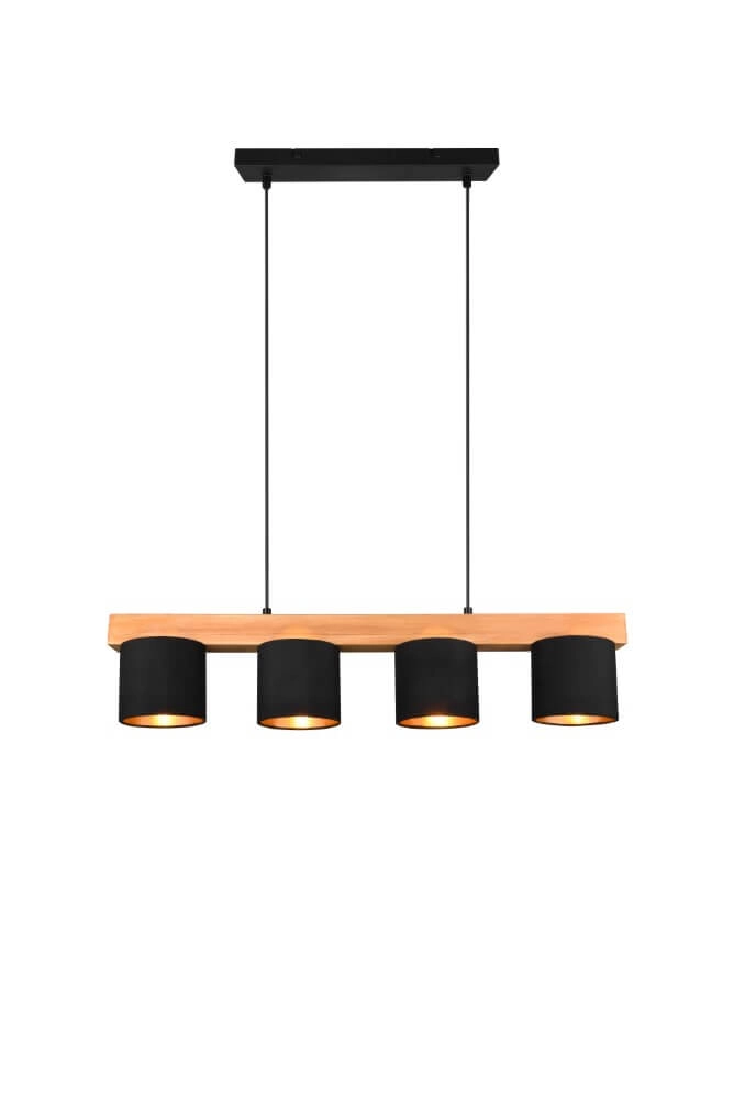 Hanglamp Cameron 4-lichts zwart met houtbruin Trio 4017807502923