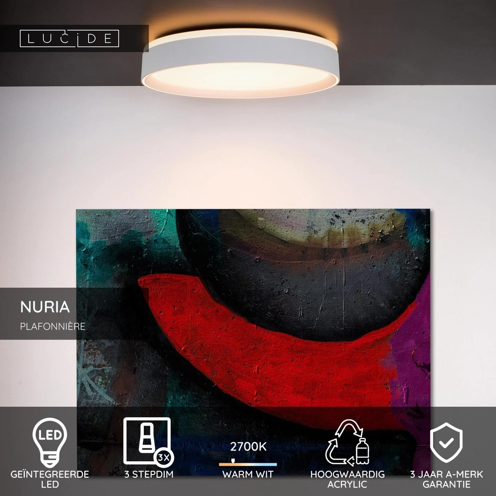 plafonniere Nuria Ø 30cm wit Lucide 5411212791764