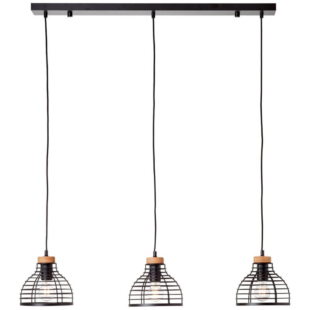 Hanglamp Avia 3-lichts zwart met houtbruin Hanglamp Avia 3-lichts zwart met houtbruin