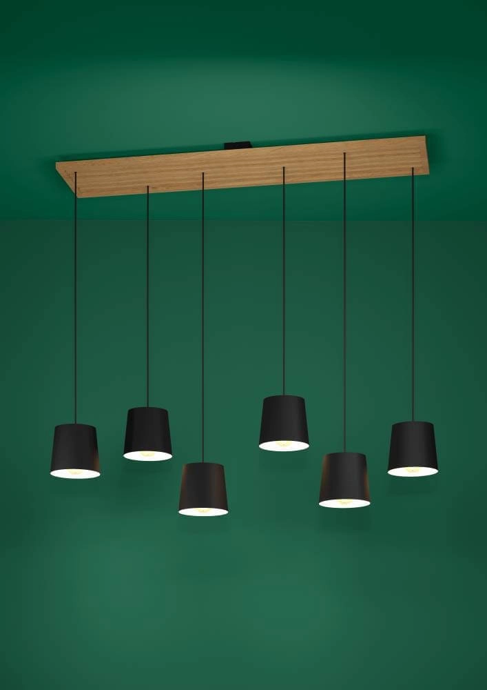 6-lichts hanglamp Camarioca hout met zwart Stars of Light 9008606239047