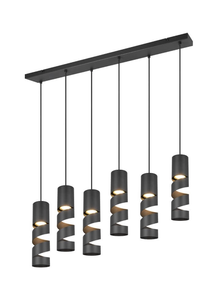 6-lichts koker hanglamp Stream zwart