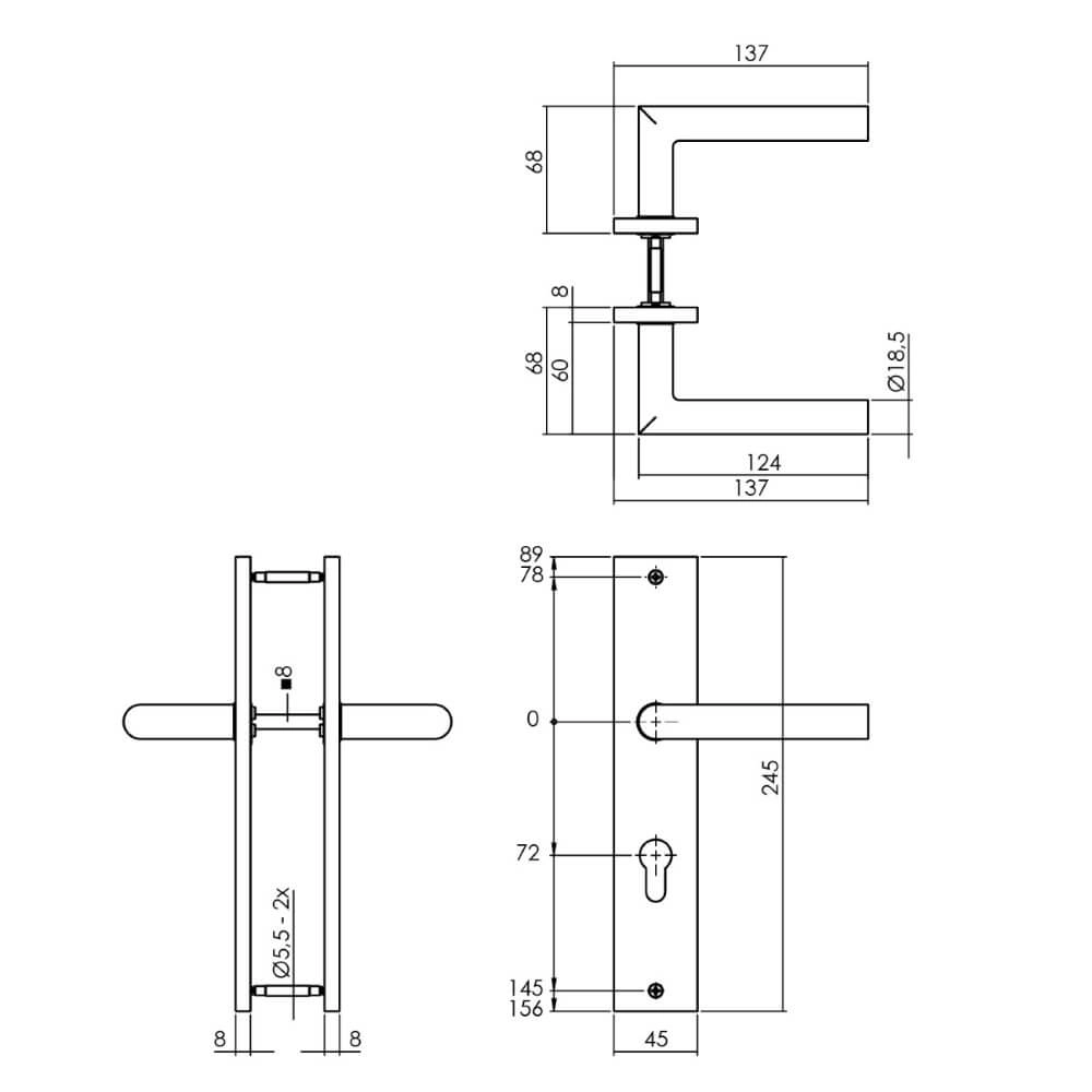 Deurklink Bastian PC 72mm zwart Intersteel 8714186556115