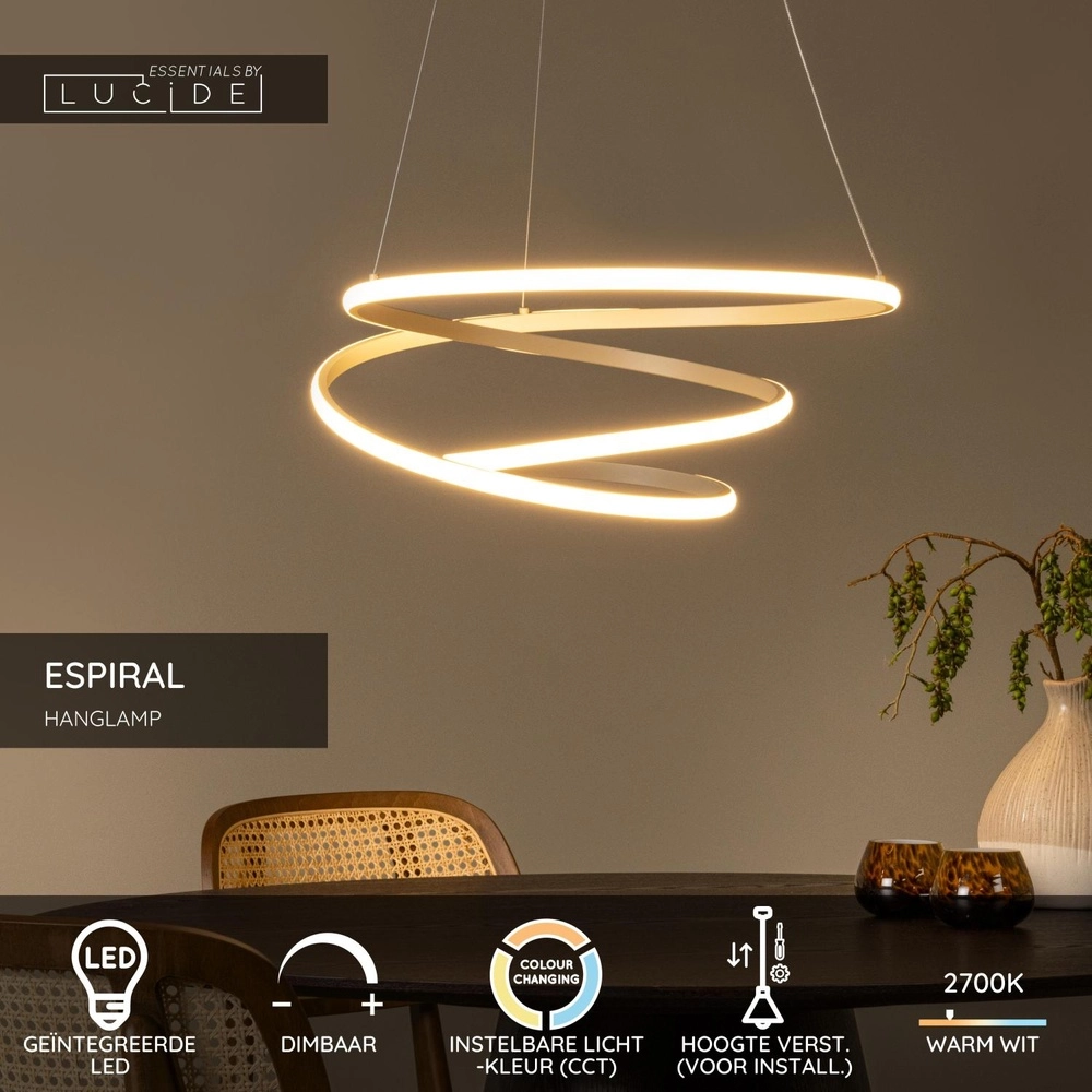Moderne hanglamp Espiral zand bruin 40W Lucide 5411212782991