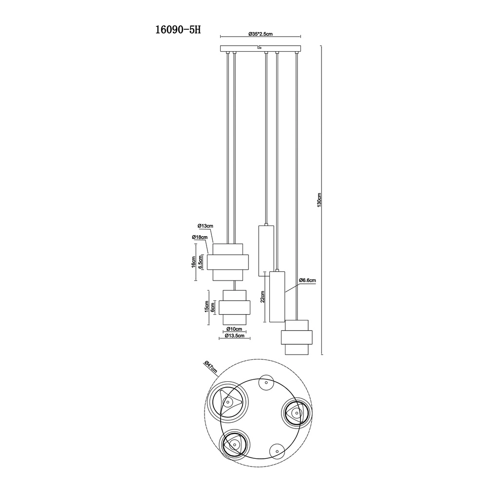 5-lichts hanglamp Daren zwart met marmer Globo 9007371580668