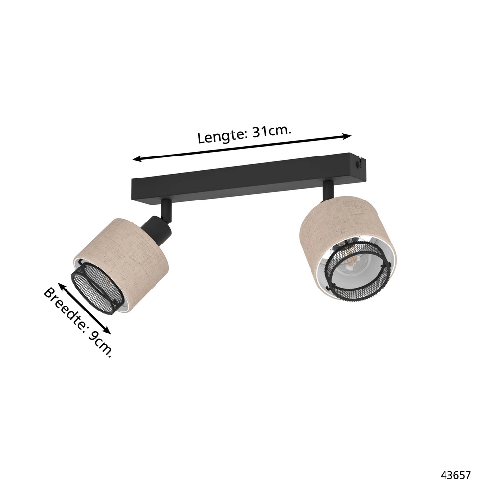 Japandi plafondlamp Rosley 2L - zwart met crème Eglo 9002759436575