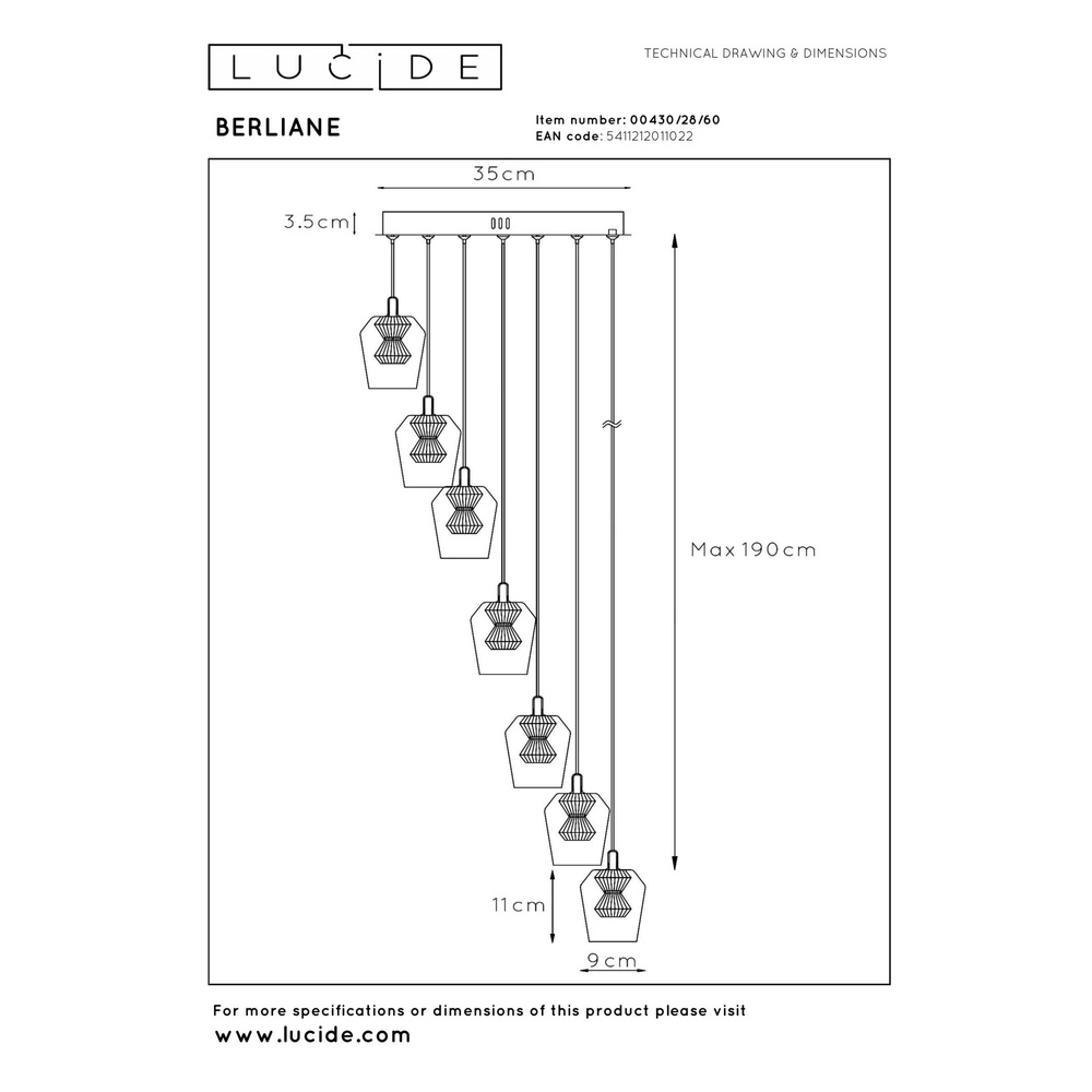 Unieke hanglamp Berliane 7-lichts rond Lucide 5411212011022