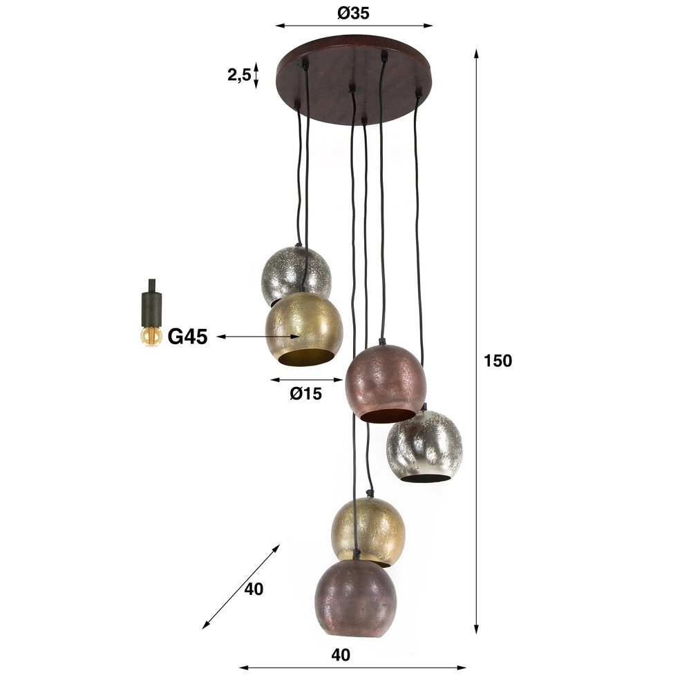 Industriële hanglamp Bol 6x E27 Lyora 8716803511279