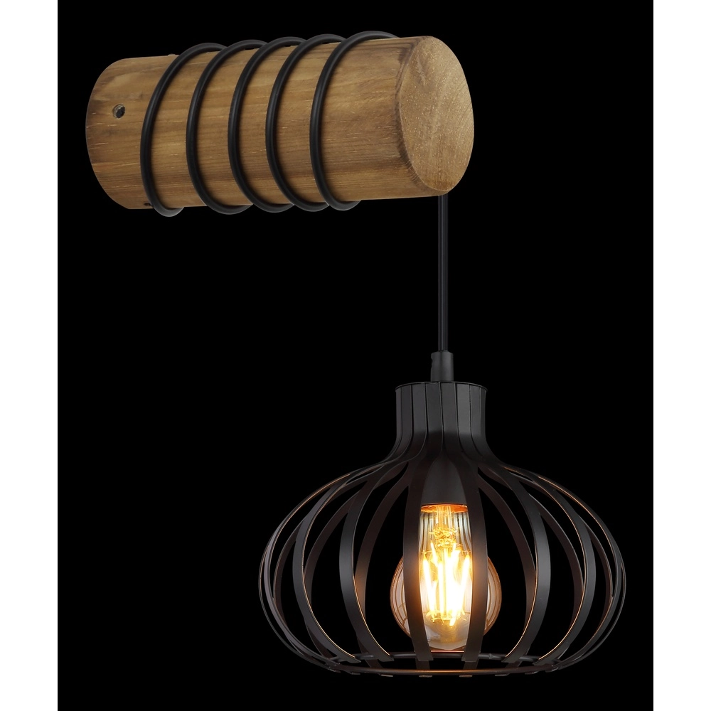 Landelijke wandlamp Caldwell zwart met hout Globo 9007371592586