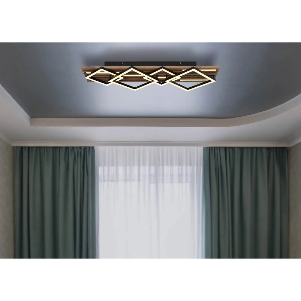 Plafondlamp Obrien zwart met hout 4-lichts Globo 9007371518302