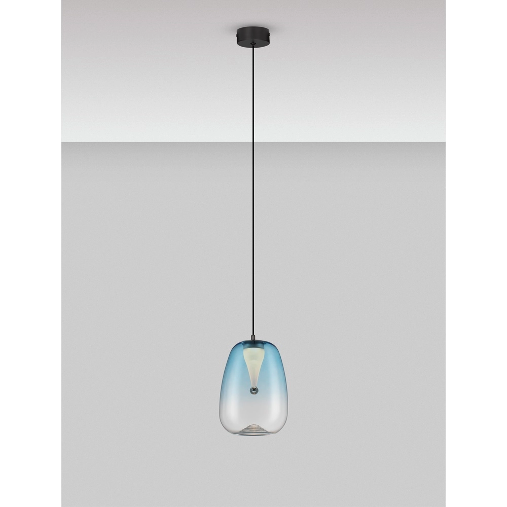 Design hanglamp Oblo 1-lichts blauw glas Lyora 5212017474117