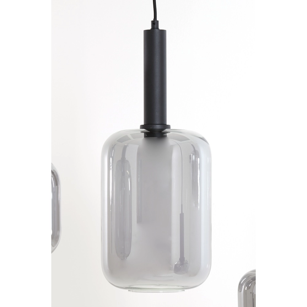 Eettafel hanglamp Lekar 5x E27 - zwart met smoke glas Light & Living 8717807638351