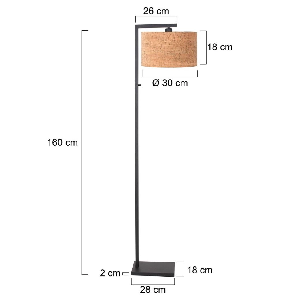 Zwarte vloerlamp Stang met kurk kap Ø30cm Steinhauer 8712746180619