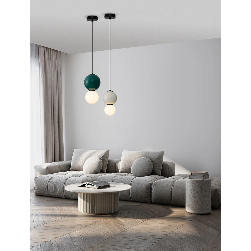 Hanglamp Noesis Ø 15cm licht grijs met wit Lyora 5212017483690