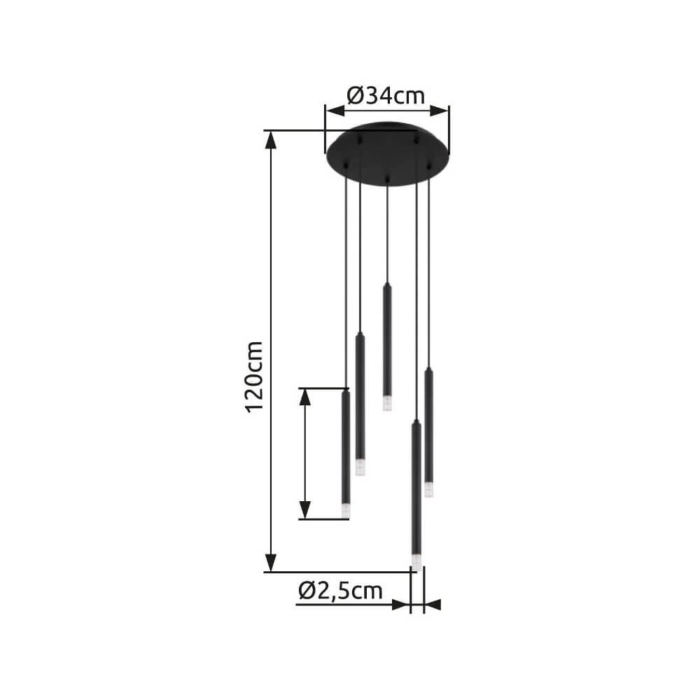 Design hanglamp Ryan 5-lichts zwart Globo 9007371465286