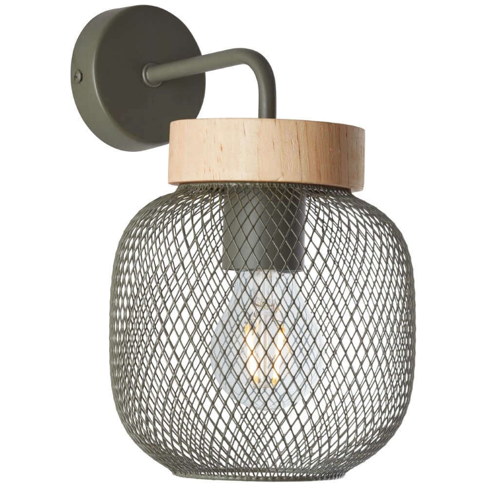 Wandlamp Giada groen met hout