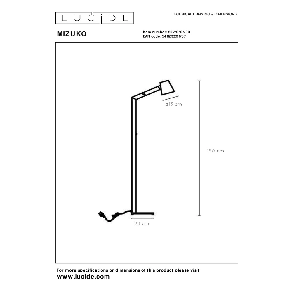 Zwarte leeslamp Mizuko design Lucide 5411212201737