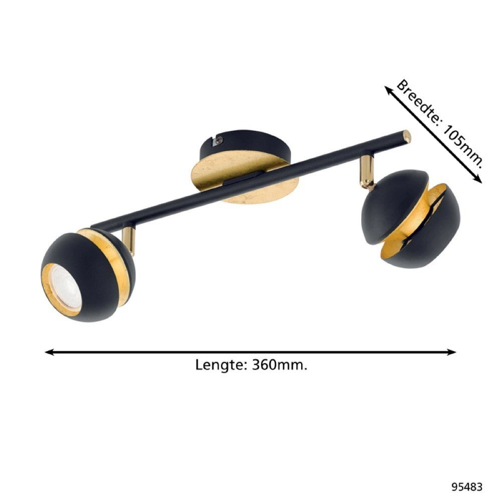 Led plafondspot Nocito 2-lichts zwart met goud Eglo 9002759954833