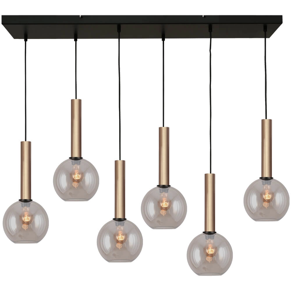 6-lichts hanglamp Bella 2 met goud glas