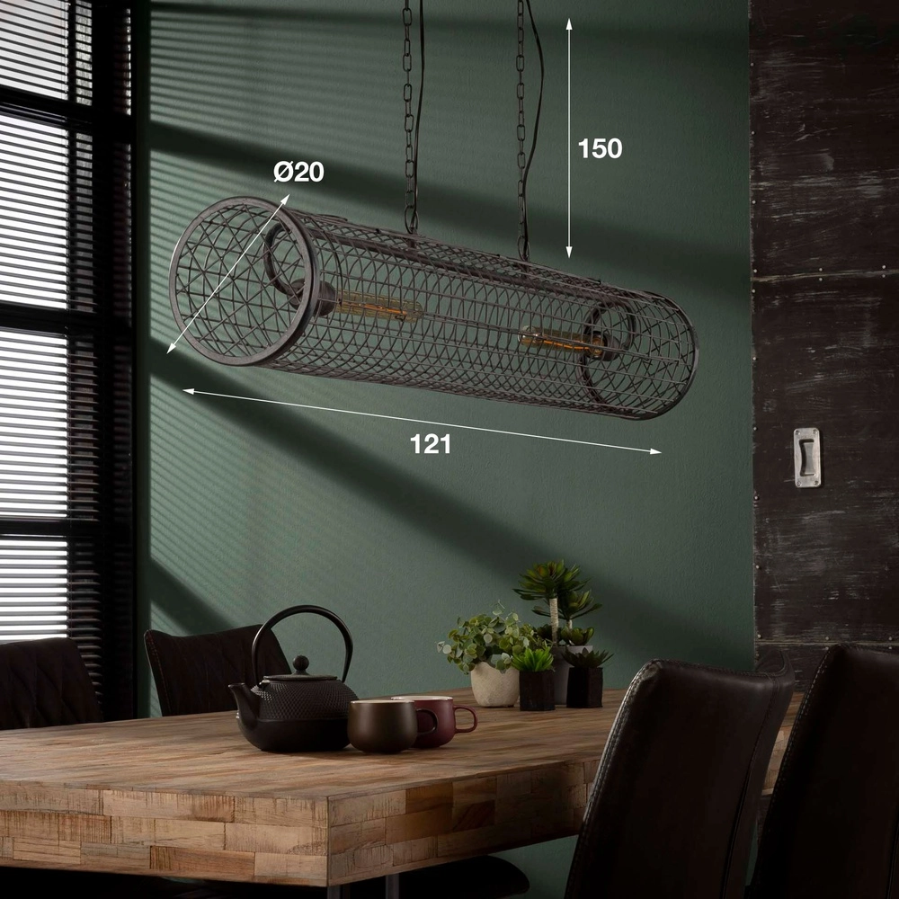 Industriële gaas hanglamp Cylinder 121cm - 2x E27 Lyora 8716803512757