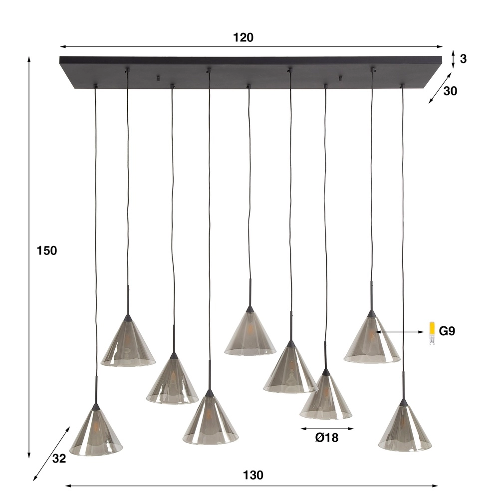 9-lichts hanglamp Conic voor eettafel Lyora 8716803512023