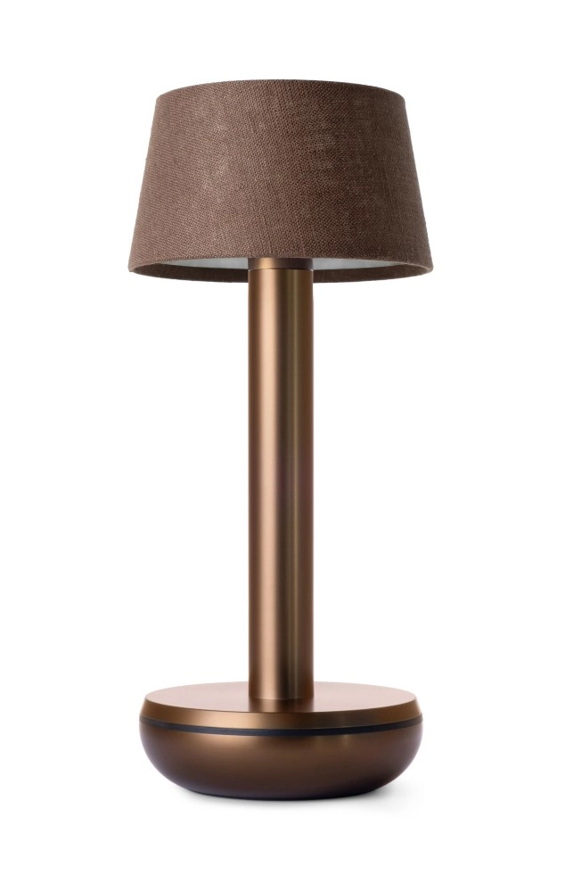 Oplaadbare tafellamp Two Bronze Brown linnen