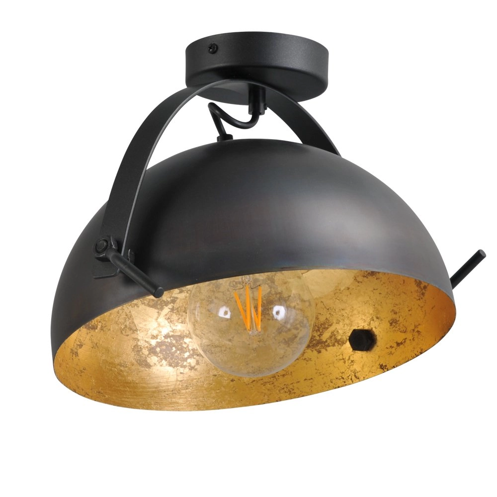 Stoere plafondlamp Industria 30cm gunmetal met oudgoud