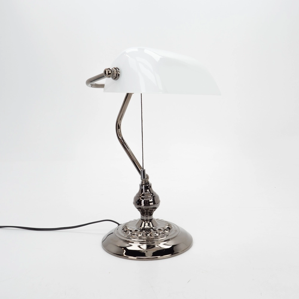 Antieke bureaulamp Banker nikker met wit