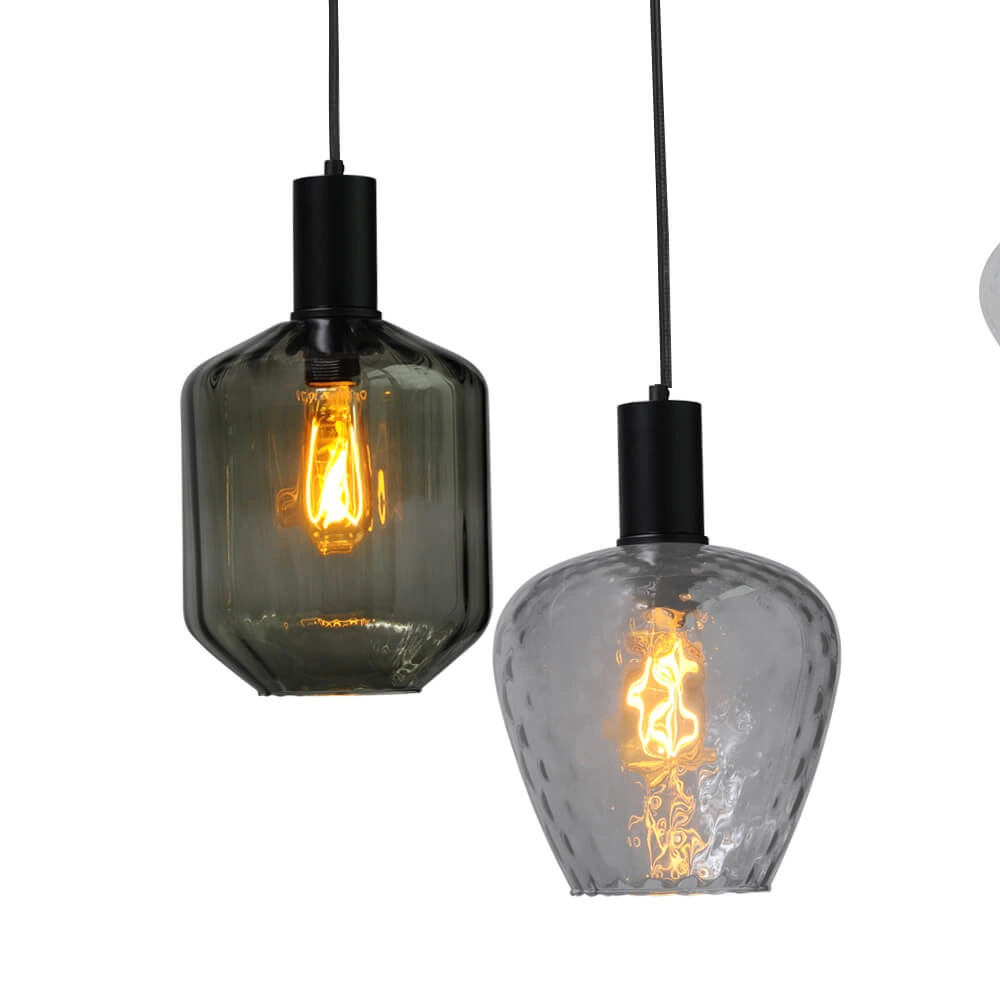 6-lichts hanglamp - zwart - Porto met verschillende glazen Masterlight 8718121270685
