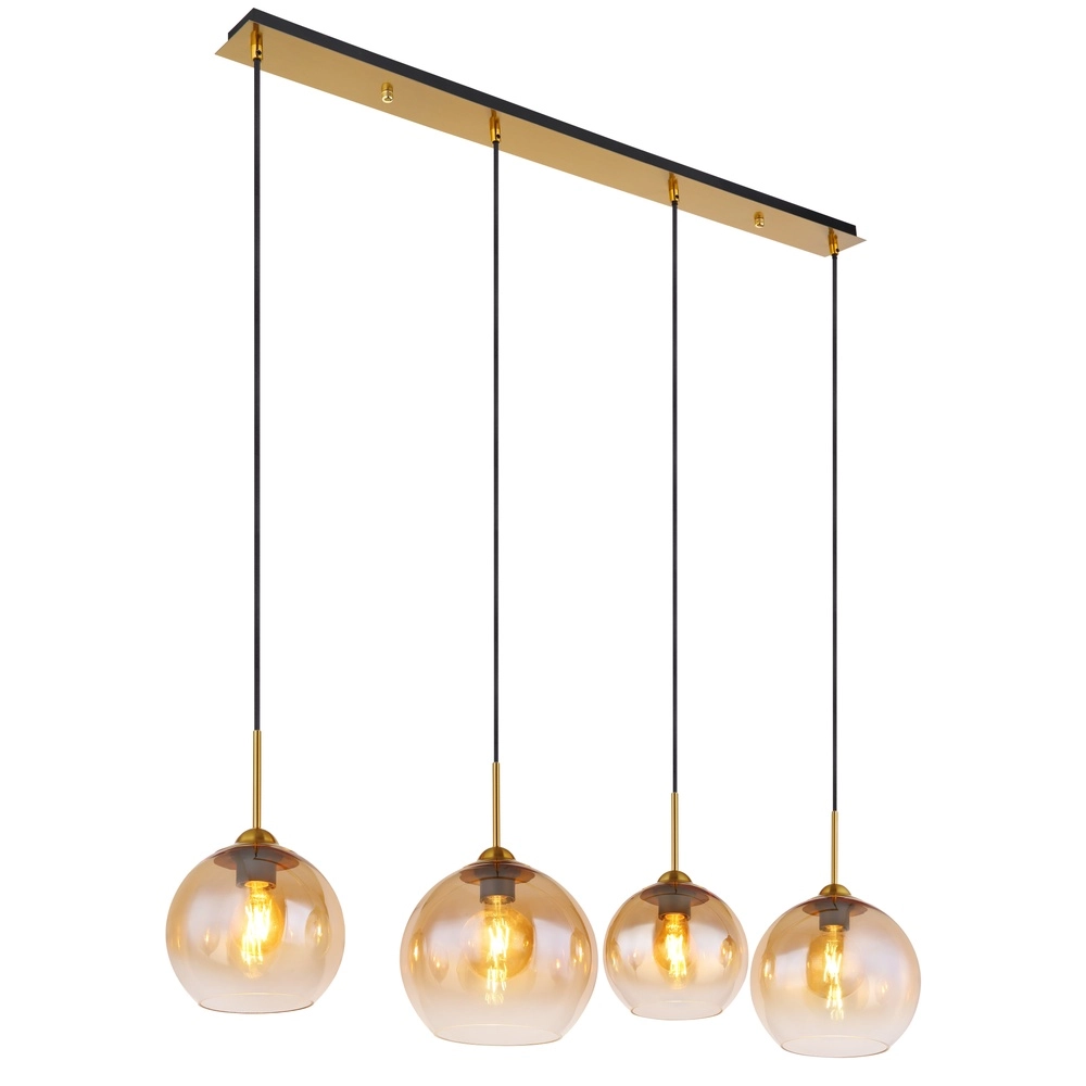 Gouden hanglamp Jamessa 4-lichts met amber glas