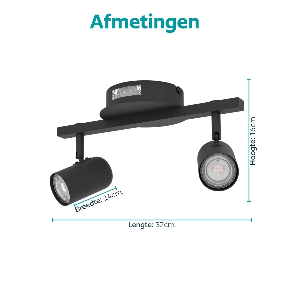 Opbouwspot Montemurro 2-lichts zwart Eglo 9008606392216