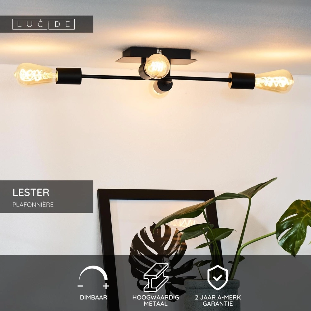 Plafondlamp Lester 4-lichts zwart Lucide 5411212211026