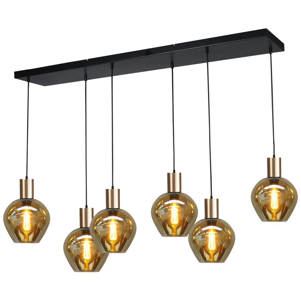 Zwarte hanglamp met goud Bounty 6-lichts rond glas
