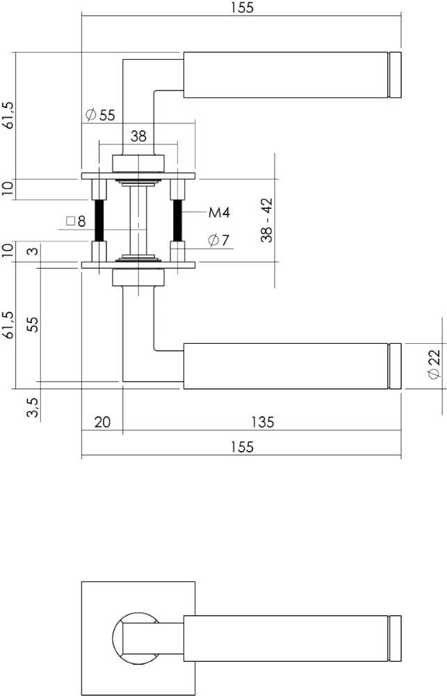 Deurklink Bau-Stil vierkant magneet rozet RVS Intersteel 8714186444337