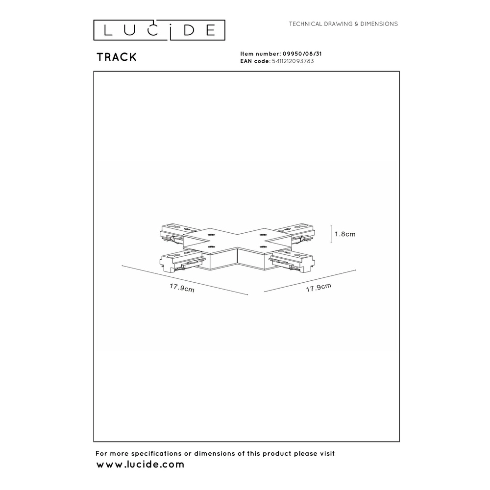 Rail X-connector Track 1-fase wit Lucide 5411212093783