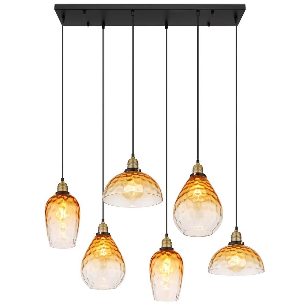 6-lichts hanglamp Salvy amber glas honinggraat Globo 9007371445608