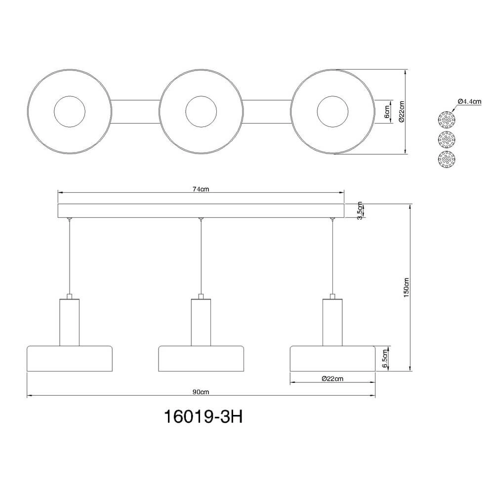 Strakke hanglamp Grant grijs 3-lichts Globo 9007371474875
