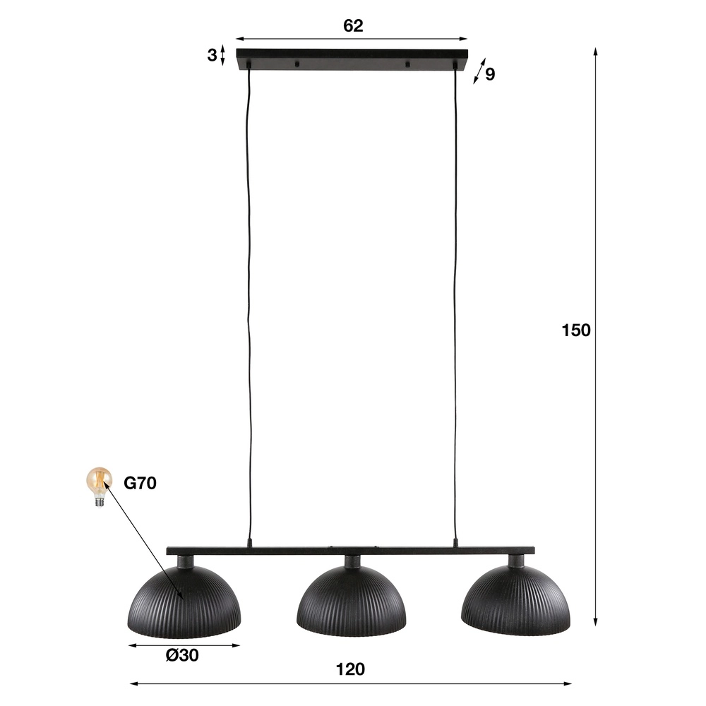 Industriële hanglamp Ripple 3L - Ø 30cm Lyora 8716803512344