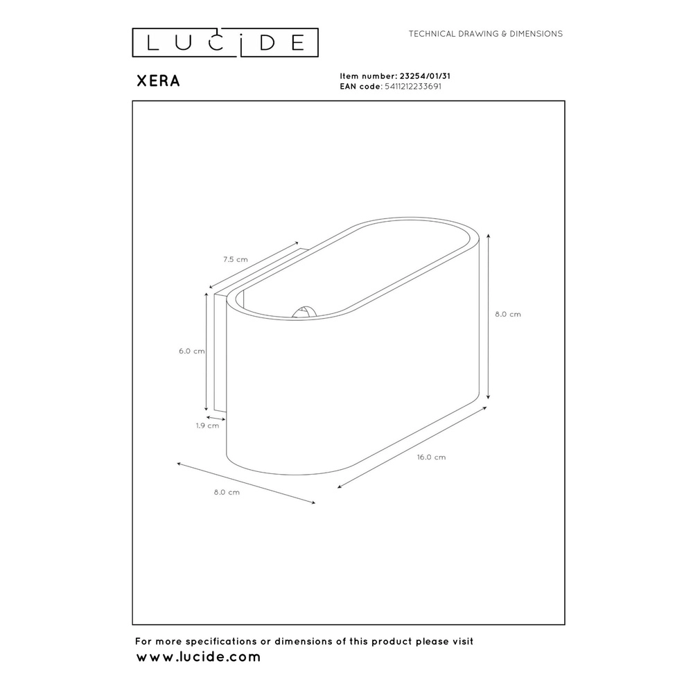 Wandlamp Xera 16cm wit Lucide 5411212233691