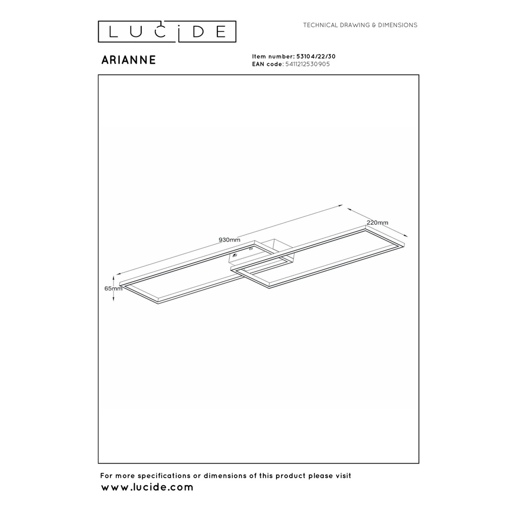 Design plafondlamp Arianne langwerpig zwart Lucide 5411212530905