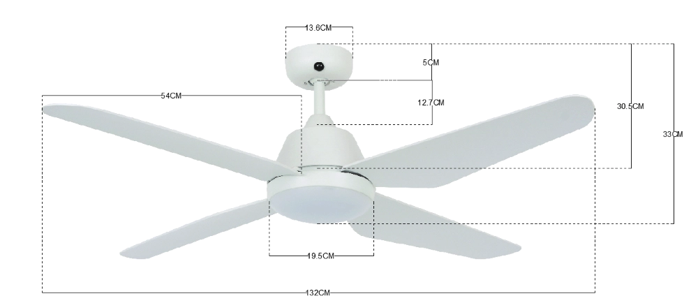 Plafondventilator met lamp Aria Led Ø 122cm wit IP55 Beacon 9333509129813