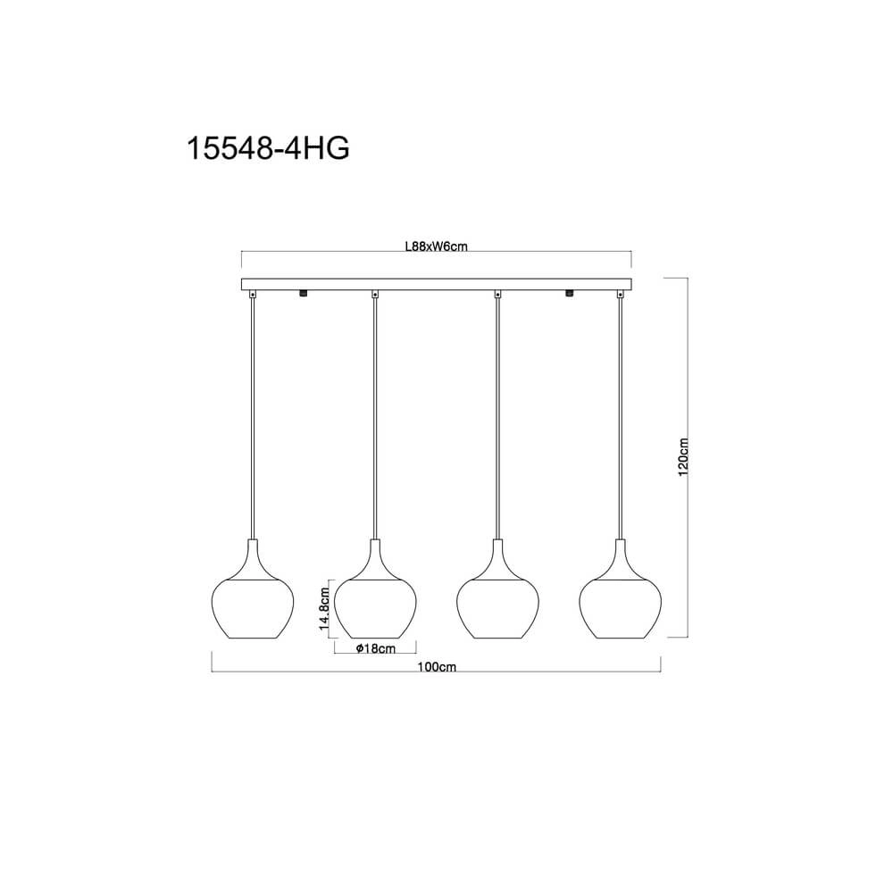 Zwarte hanglamp Maxy met rood glas 4-lichts Globo 9007371447985