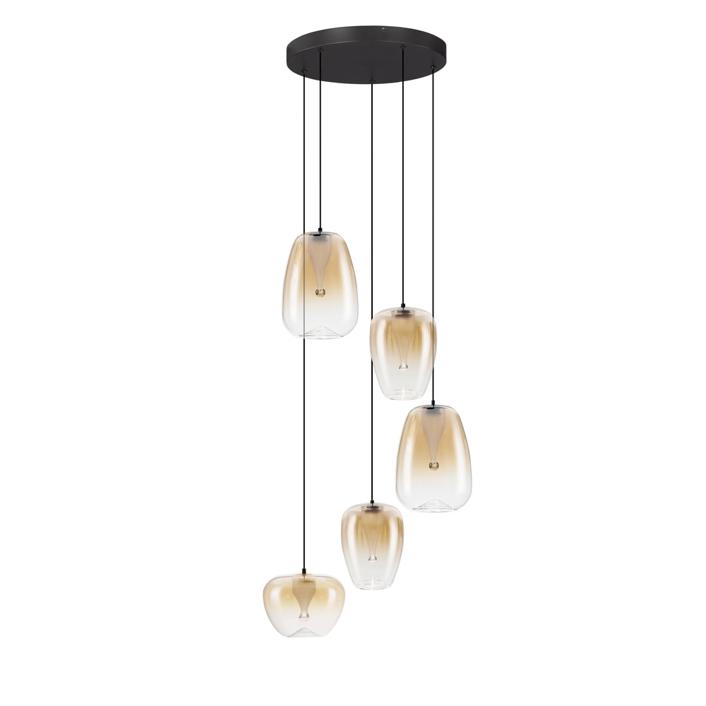 Design hanglamp Oblo 5-lichts amber glas Lyora 5212017474155