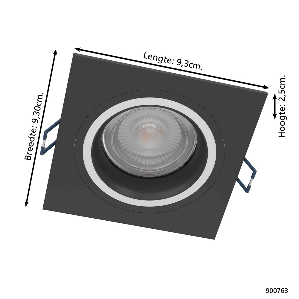 Zigbee inbouwspot Carosso-Z zwart - vierkant