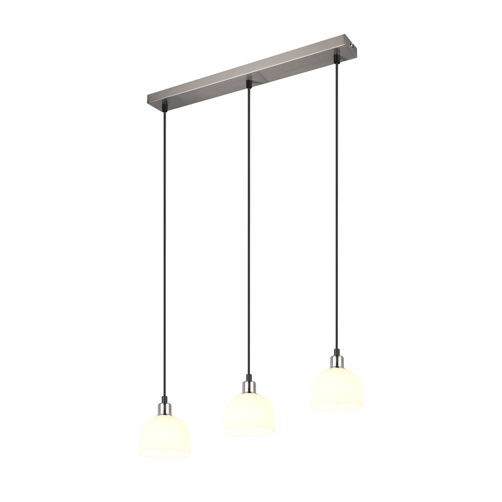 Nikkel hanglamp Molly 3-lichts wit glas