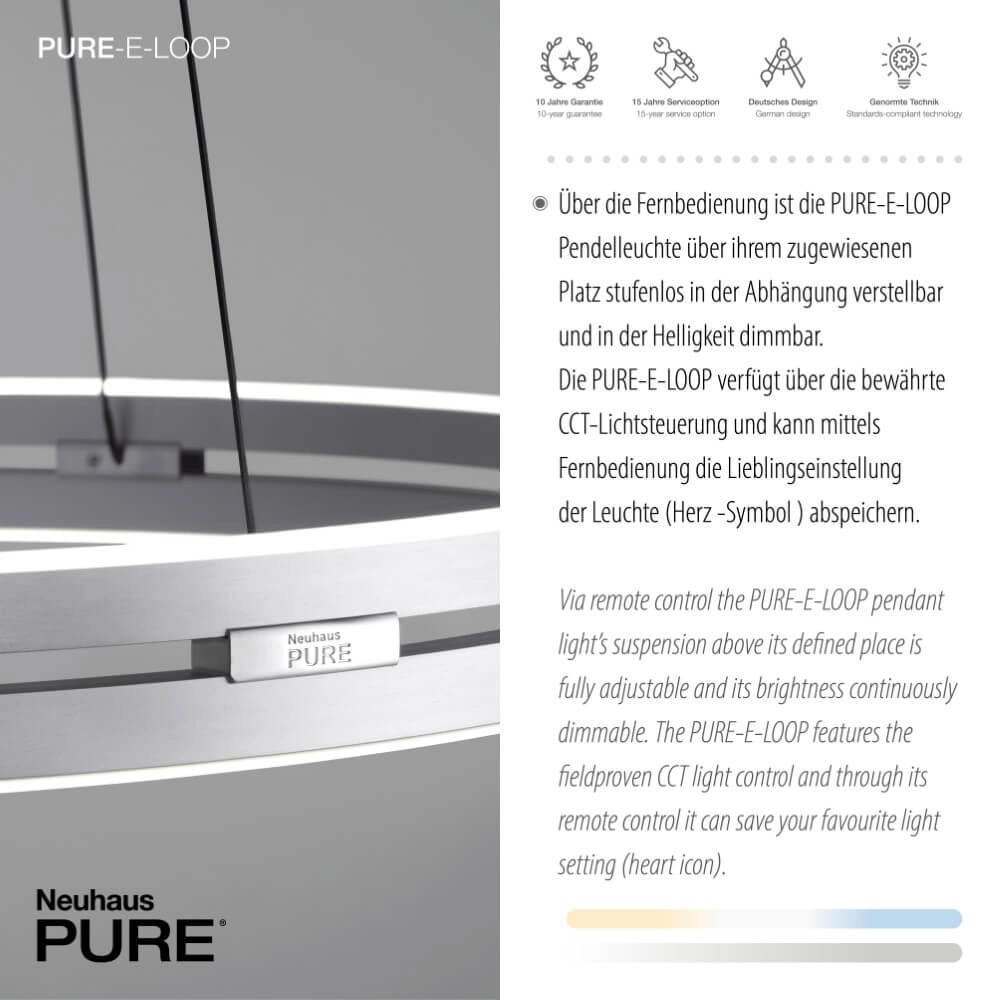 Strakke hanglamp Pure E-Loop aluminium Ø 70cm Paul Neuhaus 4012248372302