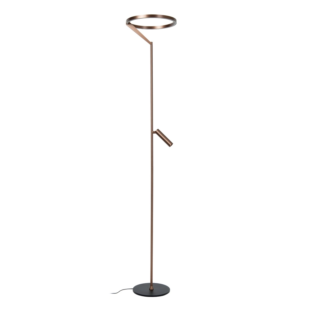 Strakke vloerlamp met leeslamp Applause geborsteld roodkoper - led Premium by Lucide 5411212221872