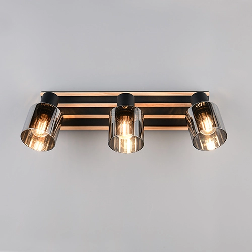 Plafondlamp 3-lichts Travia zwart met hout Trio 4017807682601