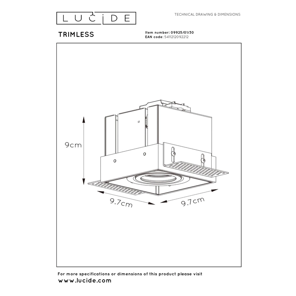 Strakke inbouwspot Trimless enkel zwart Lucide 5411212092212