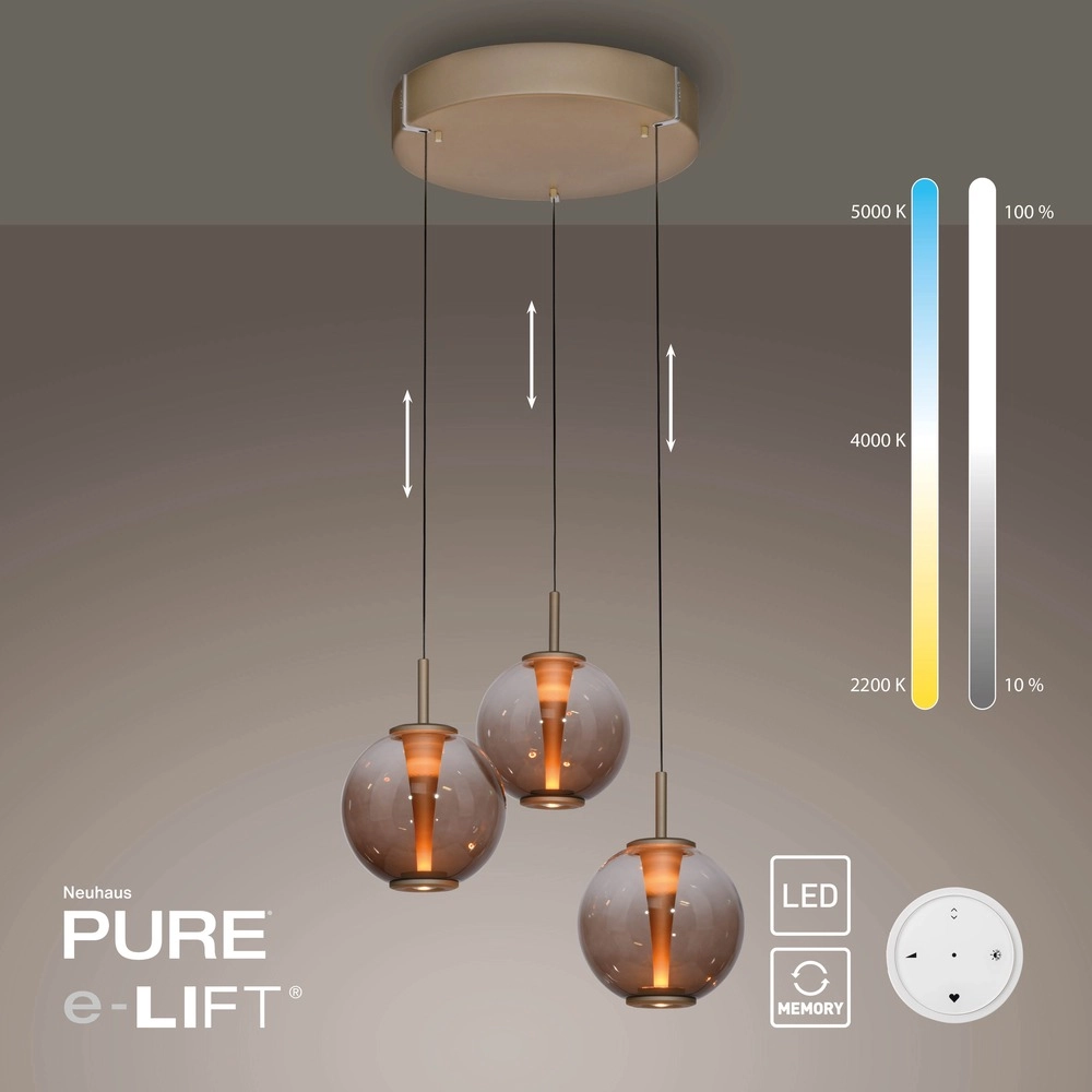 Vide hanglamp Pure E-Infinty bronce met amber glas Paul Neuhaus 4012248398166