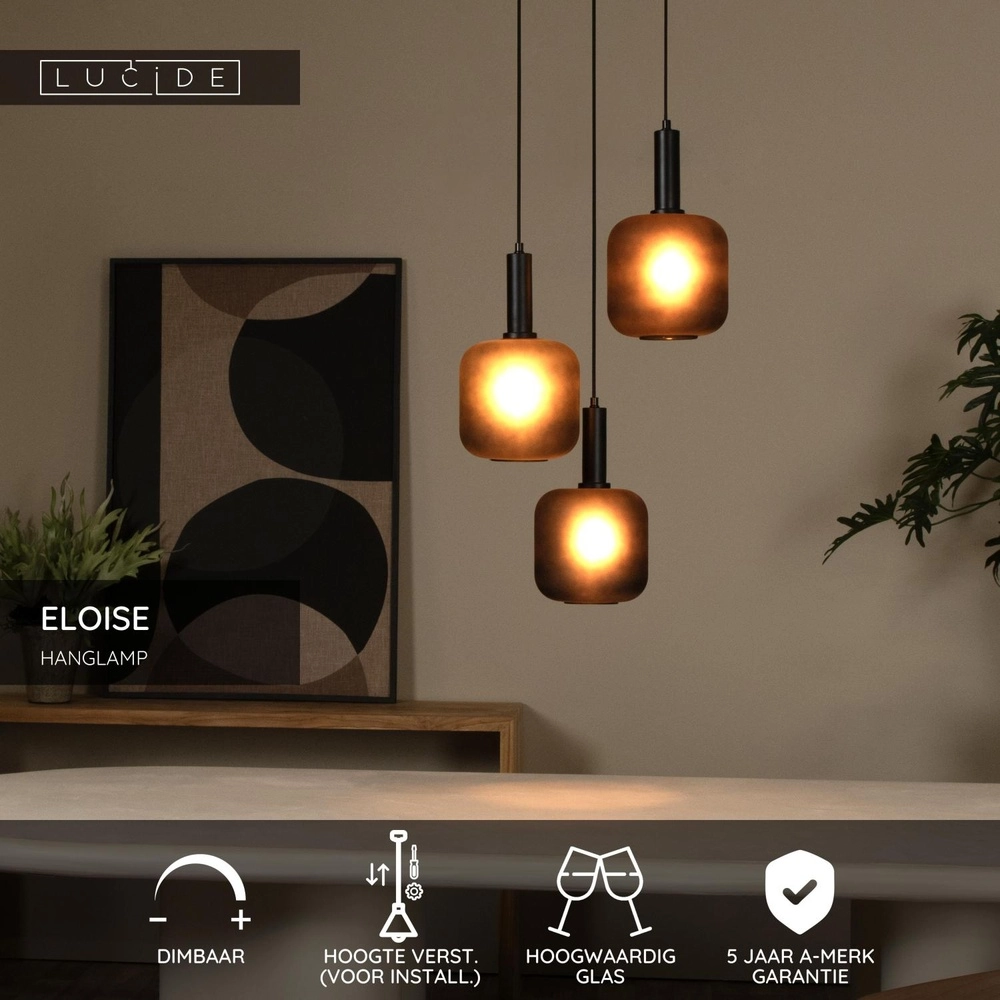Zwarte hanglamp Eloise 3-lichts rond Lucide 5411212452467